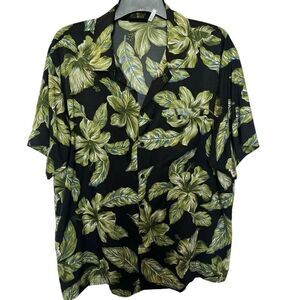 Pacific & Co. Men's Black and Green Floral Shirt Full Button Lapel Collar XL